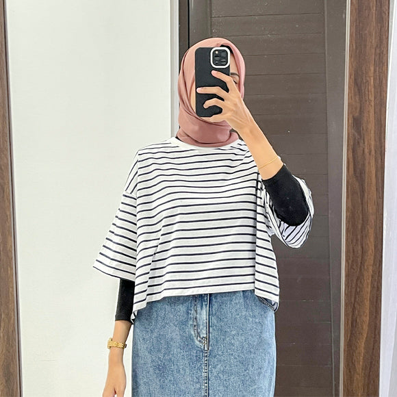 San Crop Tee - Stripe Navy