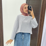 San Crop Tee - Stripe Navy