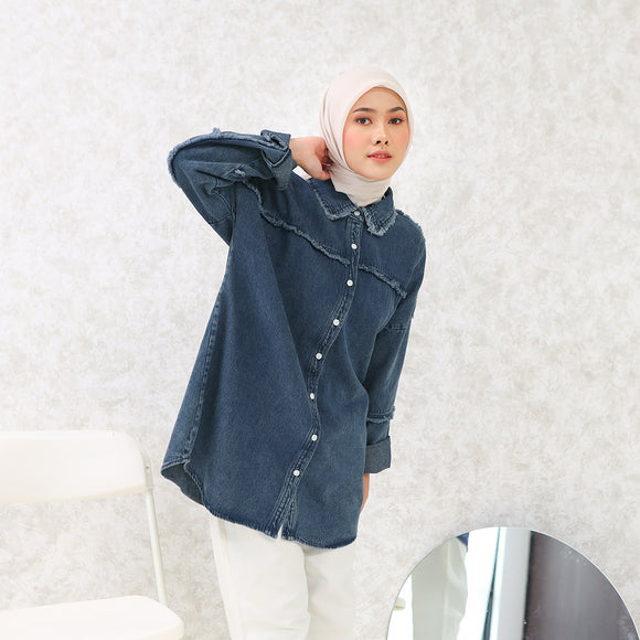 Frayed Top Jeans Dark Blue
